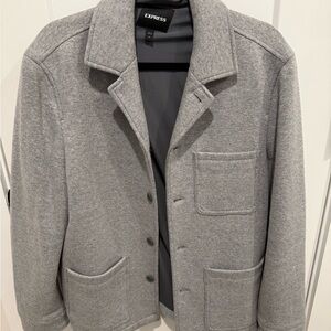 Express Men’s Gray Slim Fit Knit Jacket – Button Front, Size M